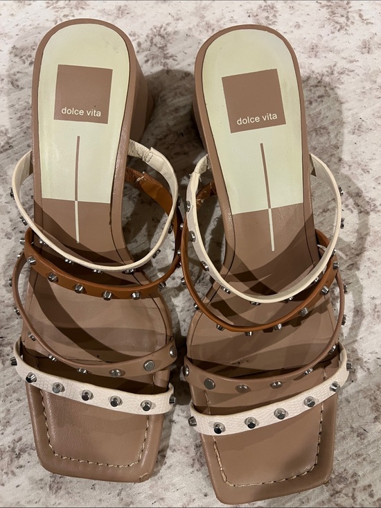 Dolce Vita Shoes - Dolce Vita Tan and Cream Studded Multi-Strap Mules